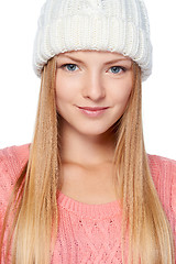 Image showing Woman wearing woolen hat and sweater