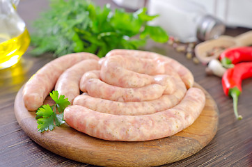 Image showing raw sausages