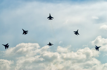 Image showing Team work of russian fighters SU-27 knights