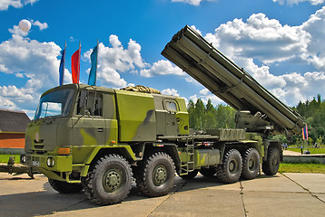 Image showing Jet system of volley fire on truck. Russia