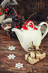 Image showing Autumn still life with white teapot