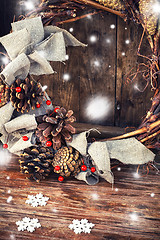 Image showing Snowy wreath decoration