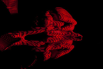Image showing The  body of woman with red pattern and its reflection
