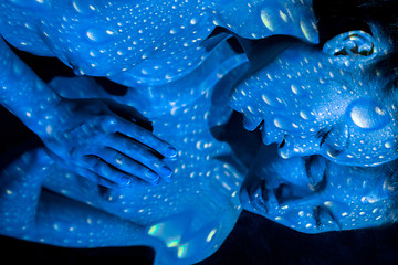 Image showing The  body of woman with blue pattern and its reflection