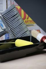 Image showing paintbrush and paint roller