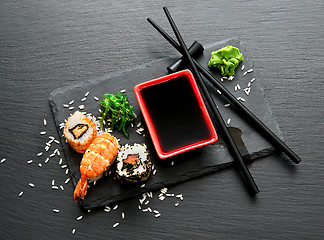 Image showing Delicious sushi with sauce