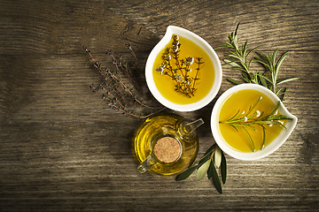 Image showing Olive oil with herbs