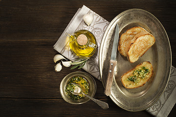 Image showing Olive oil with bread