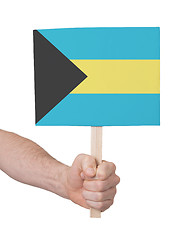 Image showing Hand holding small card - Flag of Bahamas