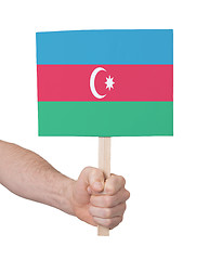 Image showing Hand holding small card - Flag of Azerbaijan