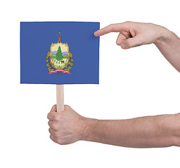 Image showing Hand holding small card - Flag of Vermont