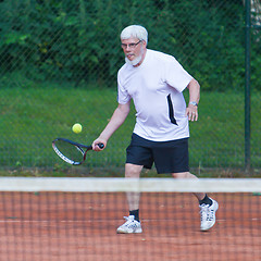 Image showing Senior man playing tennis