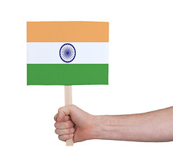 Image showing Hand holding small card - Flag of India