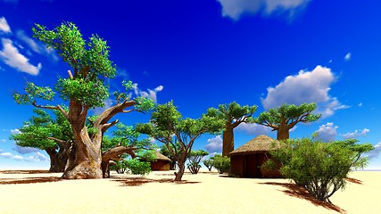 Image showing African village with traditional huts 