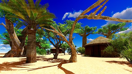 Image showing African village with traditional huts 