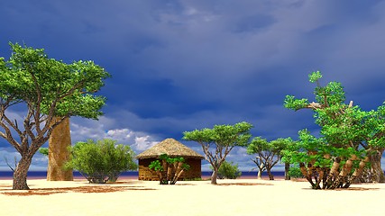 Image showing African village with traditional huts 