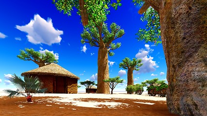 Image showing African village with traditional huts 