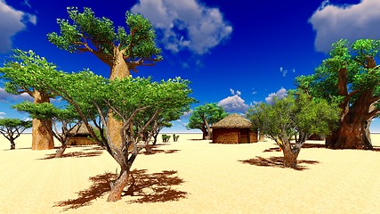 Image showing African village with traditional huts 