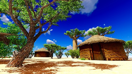 Image showing African village with traditional huts 