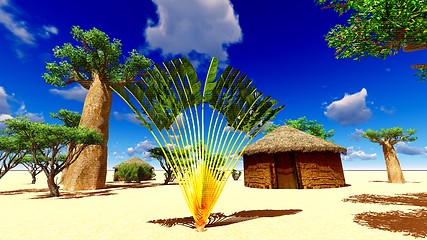 Image showing African village with traditional huts 