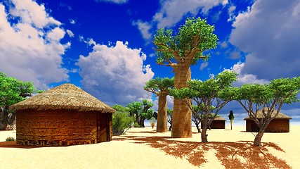 Image showing African village with traditional huts 