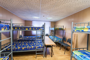 Image showing bunk metal beds in hostel room