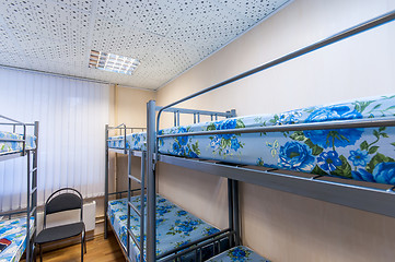 Image showing bunk metal beds in hostel room
