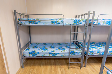 Image showing bunk metal beds in hostel room