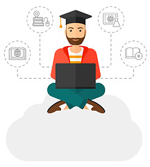 Image showing Graduate sitting on cloud.