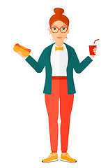 Image showing Woman with fast food.