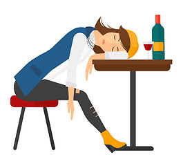 Image showing Woman sleeping in bar. 