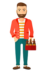 Image showing Man with pack of beer.