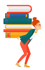 Image showing Woman with pile of books.