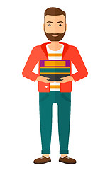 Image showing Man holding pile of books.