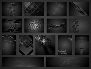 Image showing Tech geometric black backgrounds collection