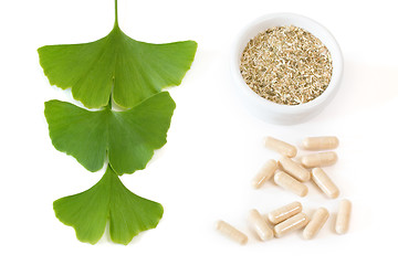 Image showing Ginkgo capsules with three leaves