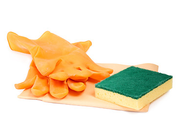 Image showing Rubber gloves with scrubbing sponge