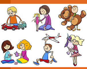 Image showing kids with toys cartoon set