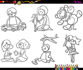 Image showing kids and toys coloring page