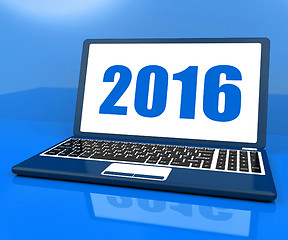 Image showing Two Thousand And Sixteen On Laptop Shows Year 2016