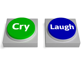 Image showing Cry Laugh Buttons Shows Crying Or Laughing