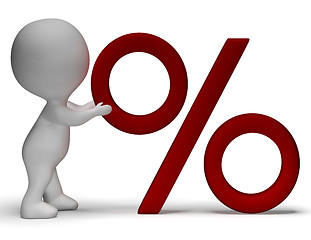 Image showing Percent Sign With 3d Man Showing Percentage Or Reductions