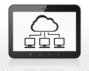 Image showing Cloud technology concept: Tablet Pc Computer with Cloud Network on display