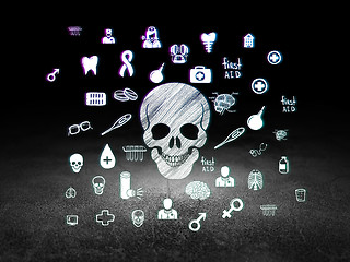 Image showing Medicine concept: Scull in grunge dark room