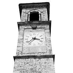 Image showing ancien clock tower in italy europe old  stone and bell