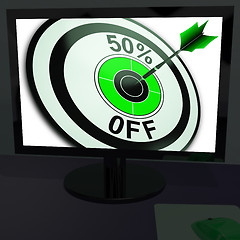 Image showing Fifty Percent Off On Monitor Showing Special Discounts