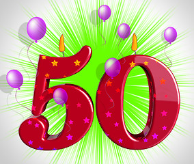 Image showing Number Fifty Party Show Fiftieth Birthday Candles Or Celebration