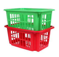 Image showing empty red and green plastic basket isolated on white