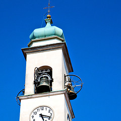 Image showing ancien clock tower in italy europe old  stone and bell