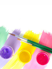 Image showing Color paints and brushes isolation on white background